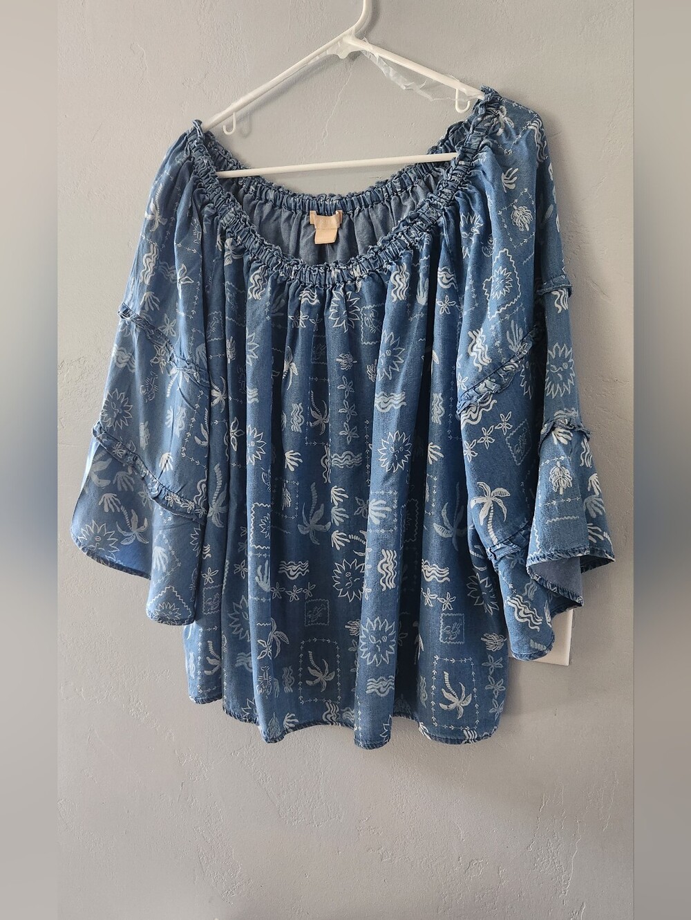 🆕️Hope & Harlow Tropical Sun & Palm Off The Shoulder Size 1X Top